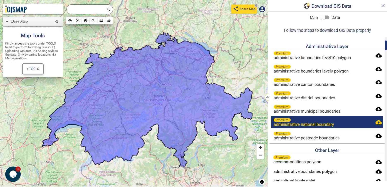 Download Switzerland Administrative Boundary Shapefiles Cantons, Districts, Postal Codes and