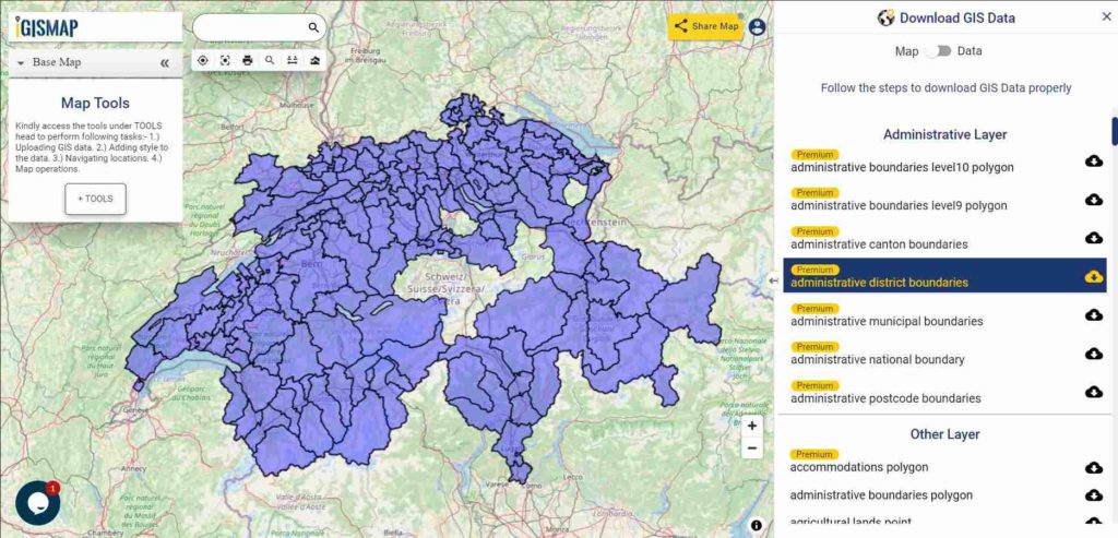 Switzerland GIS Data - District Boundaries