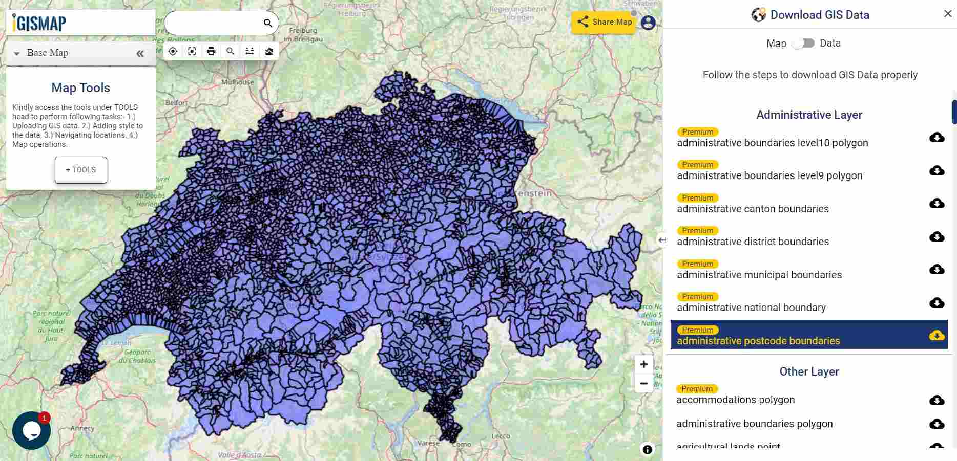 Download Switzerland Administrative Boundary Shapefiles Cantons, Districts, Postal Codes and