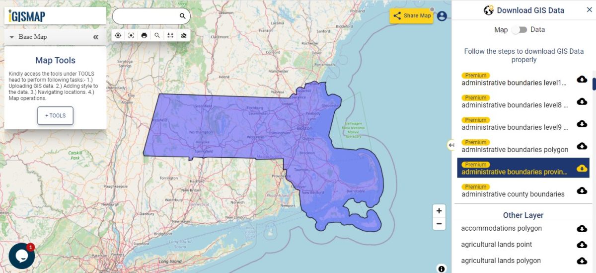 Download U.S. State Massachusetts GIS Data Boundary, Counties, Rail, Highways