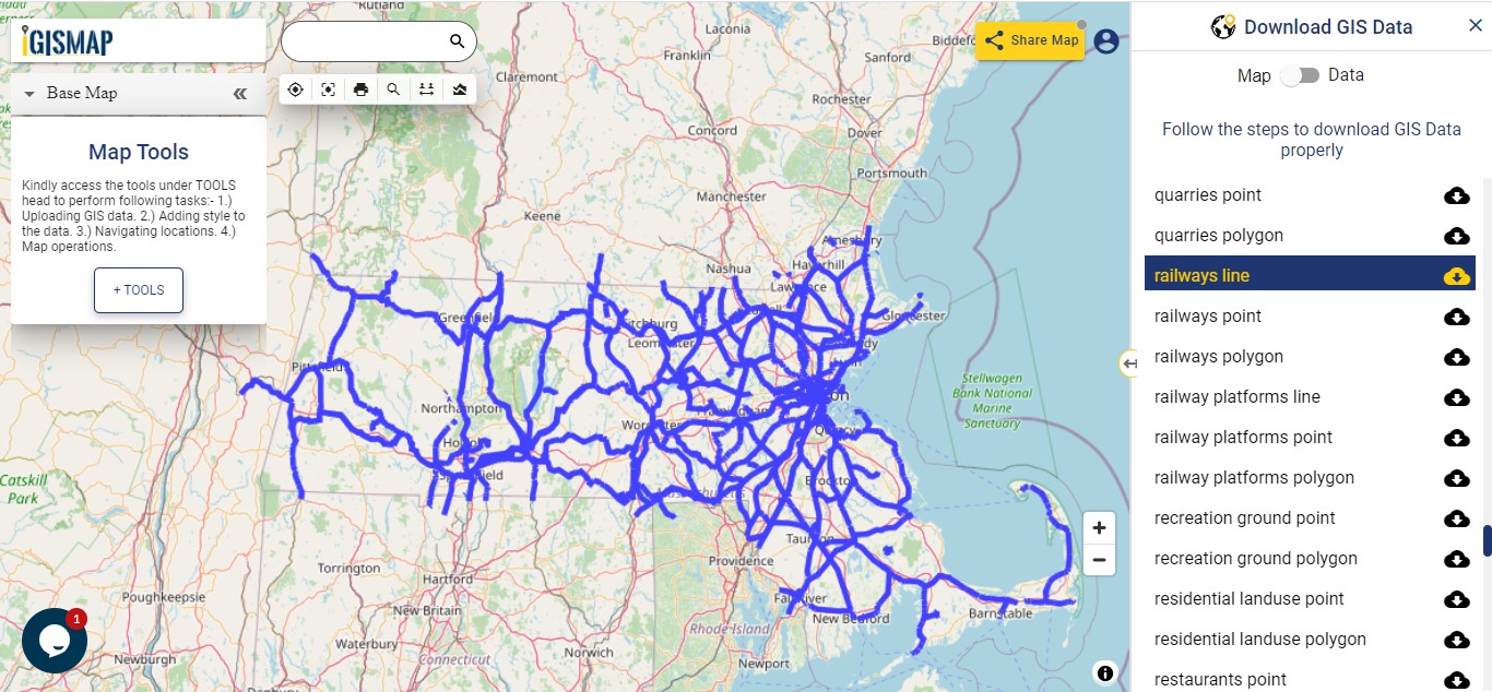 Download U.S. State Massachusetts GIS Data Boundary, Counties, Rail