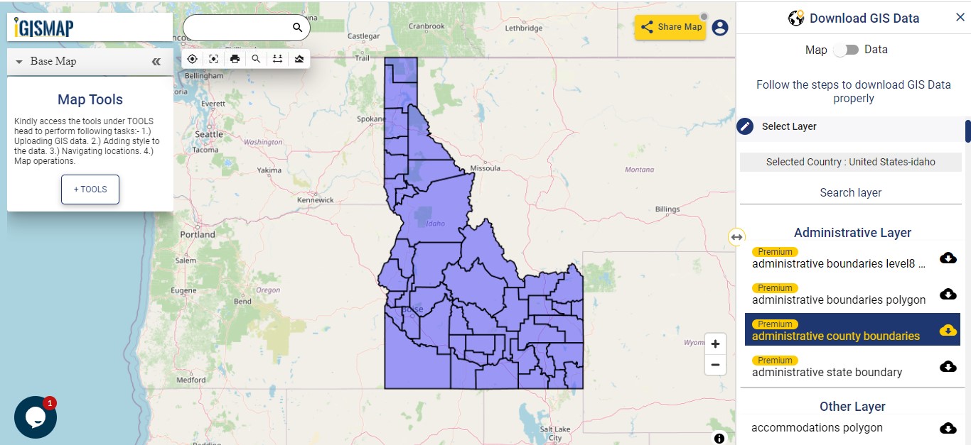 Download United States Idaho Counties Shapefile, Highway, Railway line