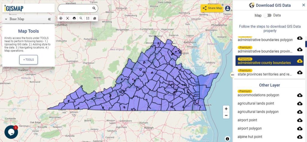 Virginia GIS Data - Counties Boundary