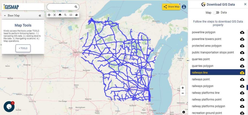 Wisconsin GIS Data - Railway Lines