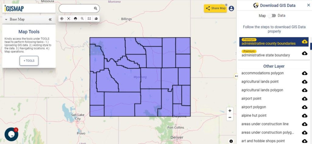 Download Wyoming State GIS Maps – Boundary, Counties, Rail, highway