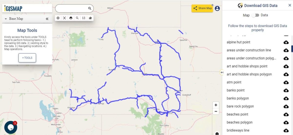 Download Wyoming State GIS Maps Boundary, Counties, Rail, highway