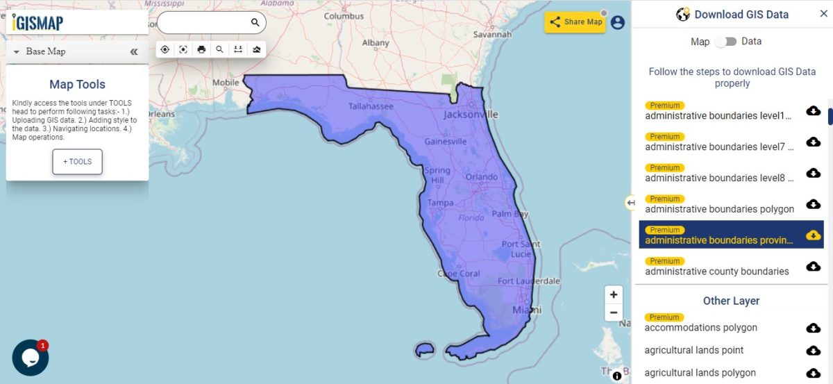 Florida GIS Data shapefile, administrative boundary, polygon, county