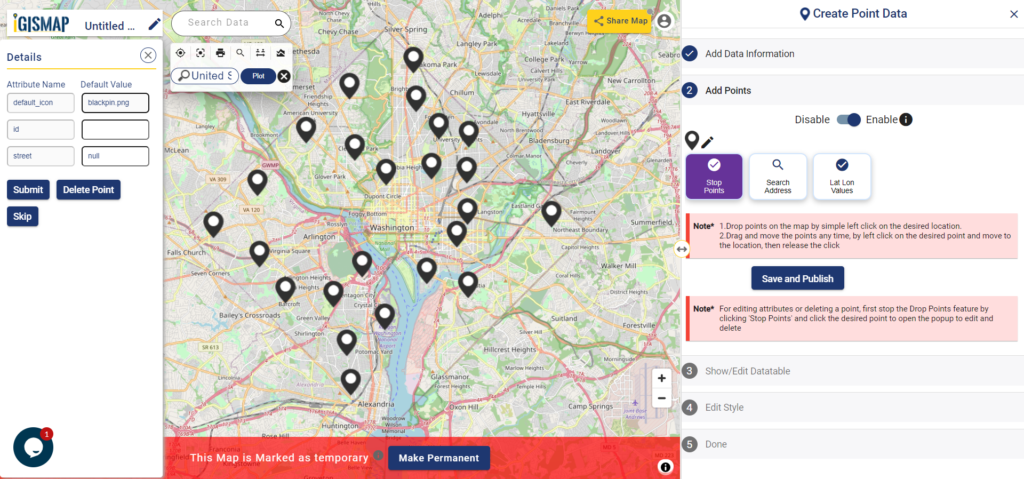 Create Point Data - Add Points - Drop Points - plot the atm/shop location on map