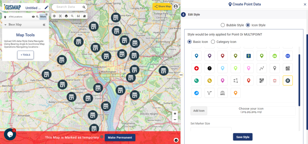 Create Point Data - Edit Style - plot the atm/shop location on map