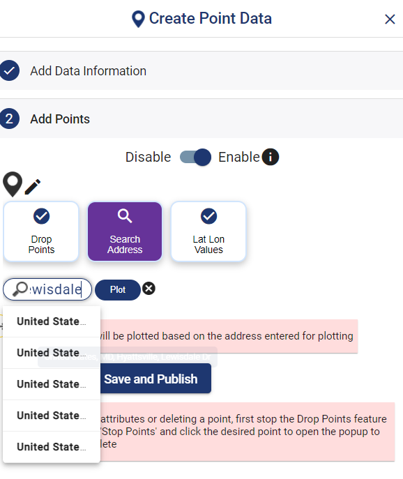 Create Point Data - Add Points - Search Address - plot the atm/shop location on map