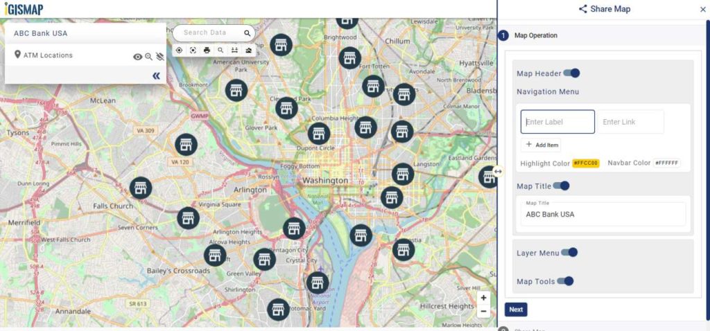 Share Map - plot the atm/shop location on map