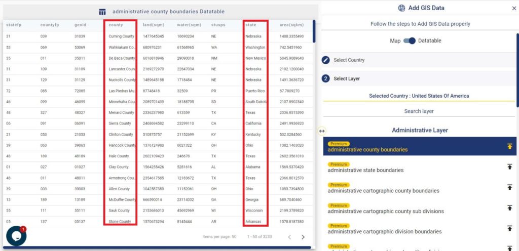 Add GIS Data - Datatable