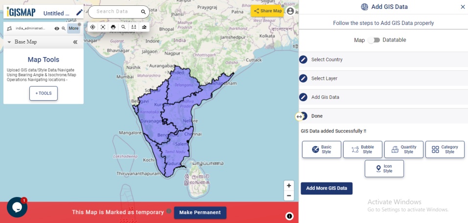 GIS Data added successfully