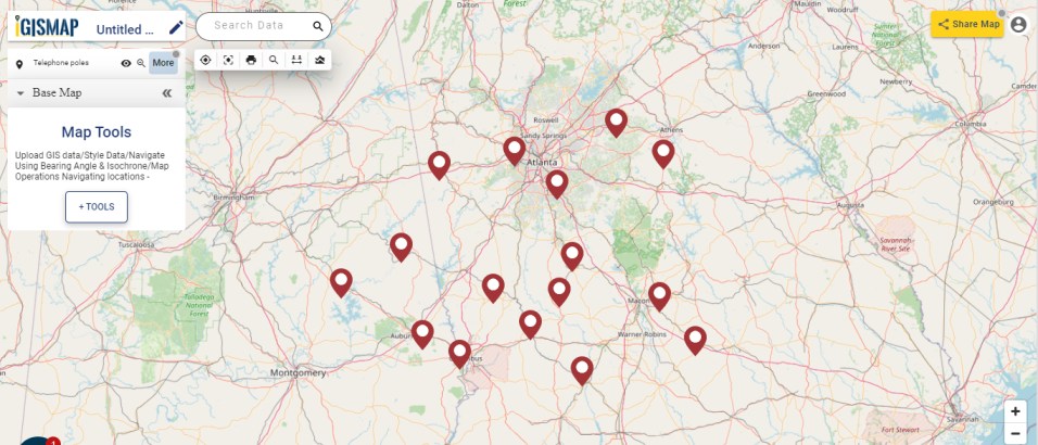 Telephone pole locations