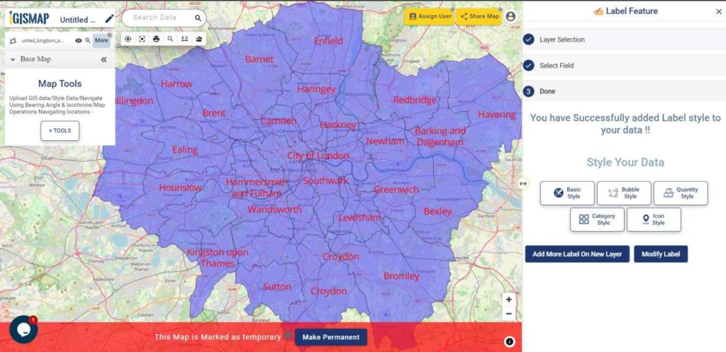 Add GIS data and label features in Map 