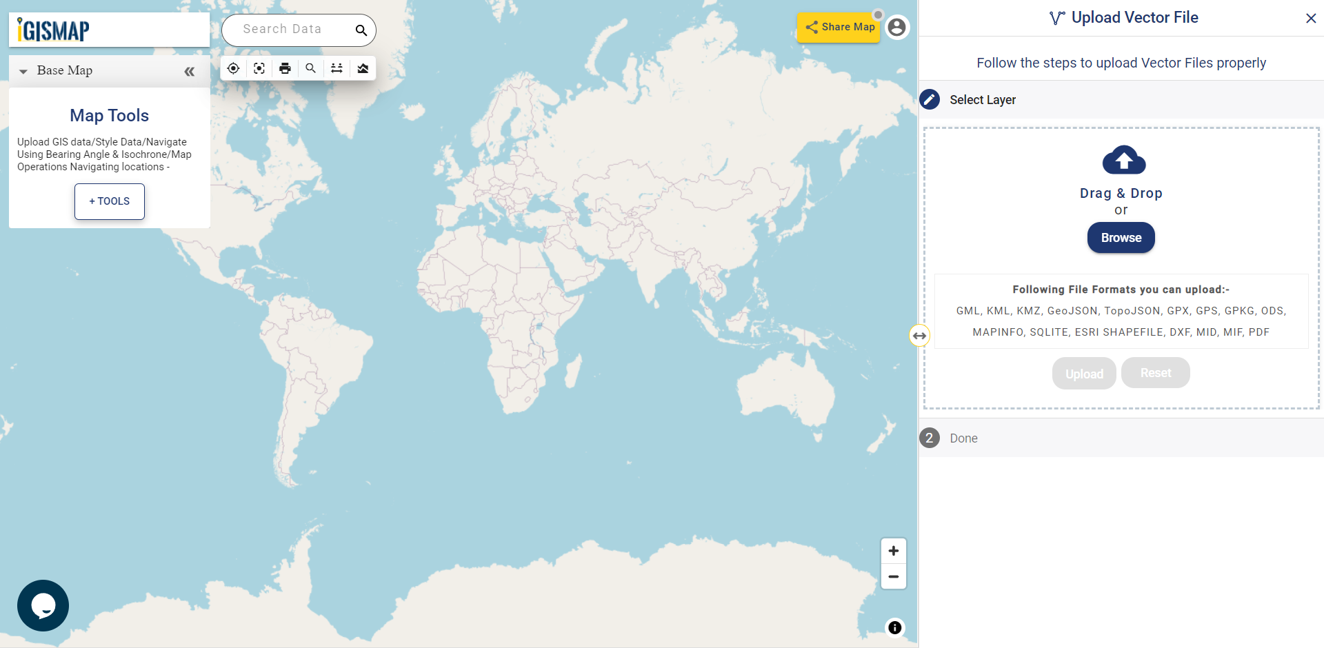Upload your shapefile and create a buffer layer