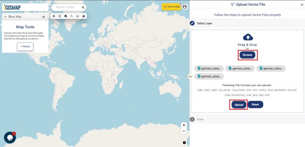 Upload Vector File-Upload the shapefile