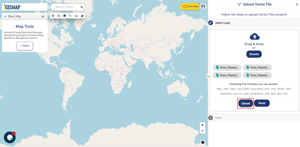 Upload shapefile and create a buffer layer