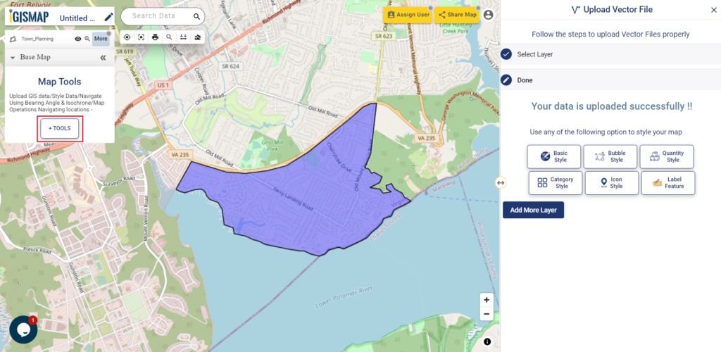 Upload shapefile and create a buffer layer