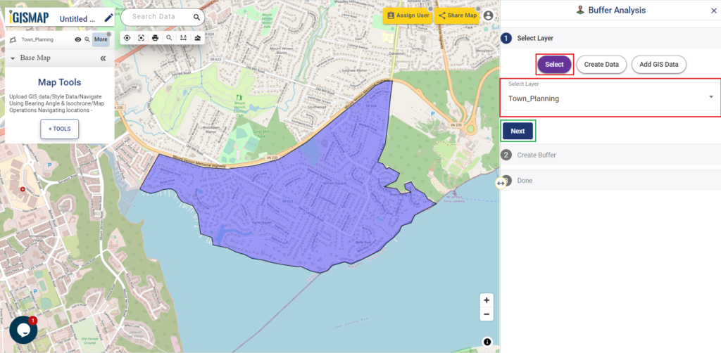 Upload shapefile and create a buffer layer