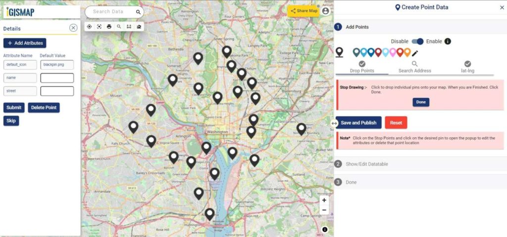 Create Point Data - Add Points - Drop Points - plot the atm/shop location on map