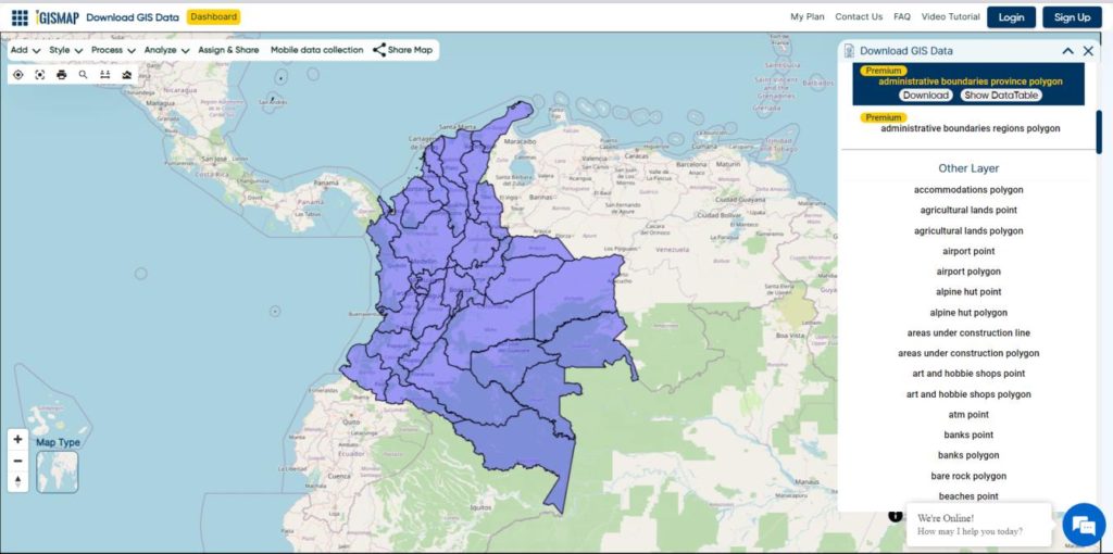 Colombia Provinces Boundaries