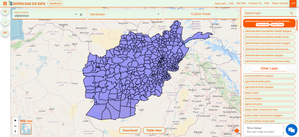 Afghanistan Districts Boundaries