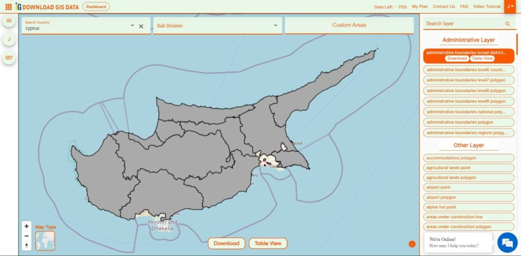 Cyprus Districts Boundaries