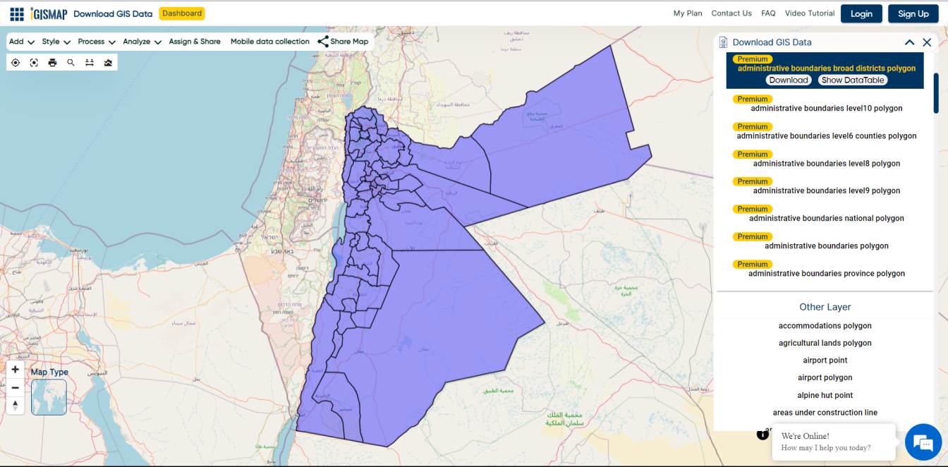 Download Jordan Administrative Boundary Shapefiles National