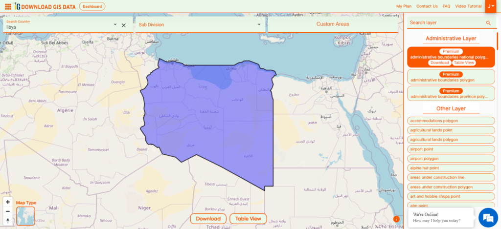 Libya National Boundary GIS data