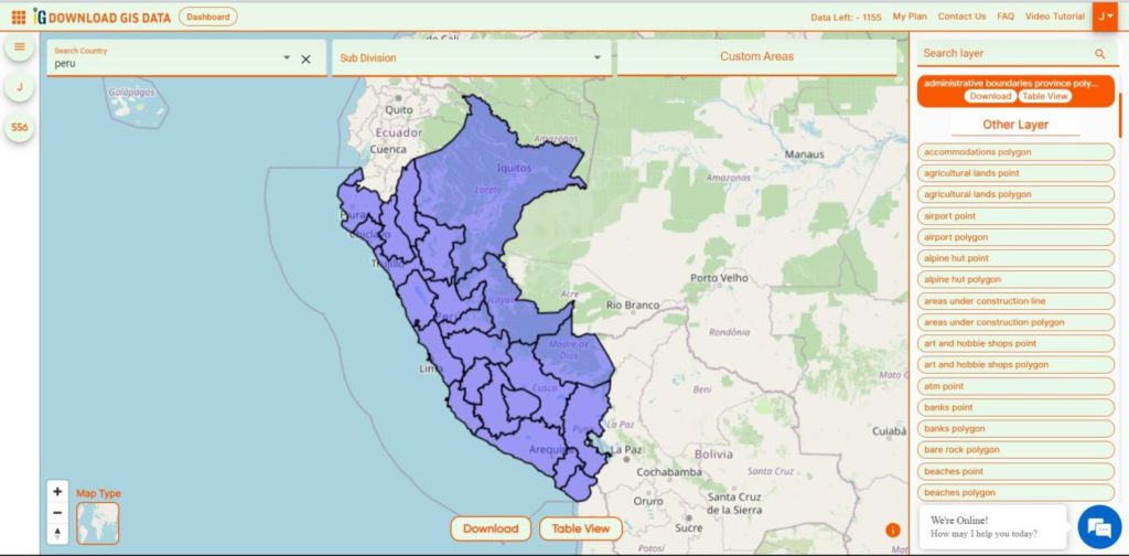 Peru Regions Boundaries