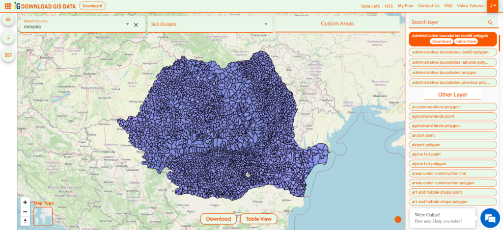 Romania Communes Boundaries