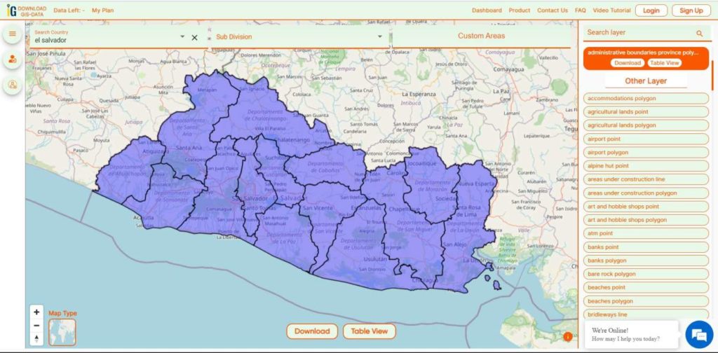 El Salvador Provinces Boundaries