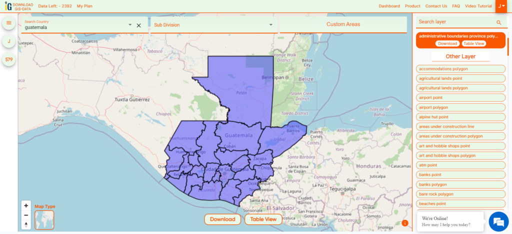 Guatemala Departments Boundaries