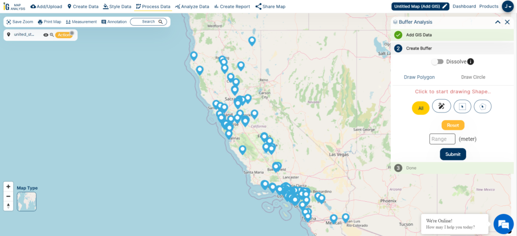 GIS Buffer Analysis of hospital locations