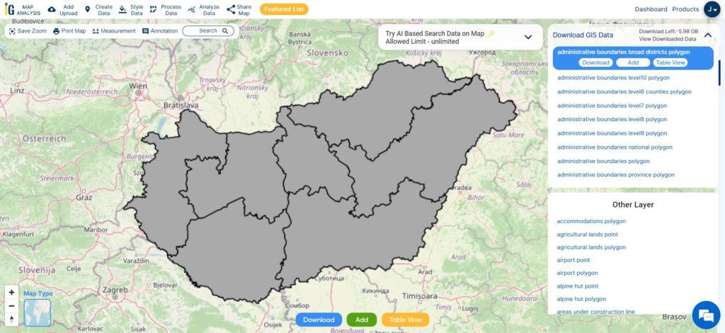 Hungary Region Boundaries