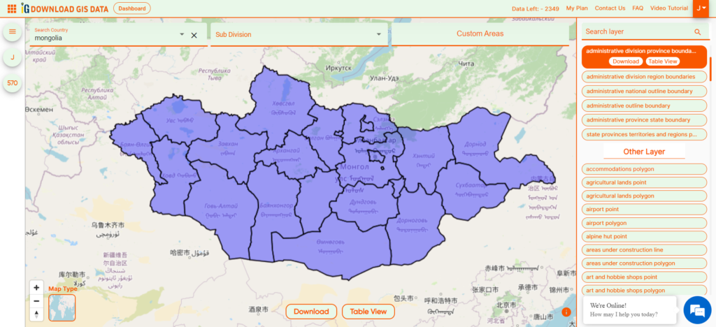 Mongolia Province Boundaries