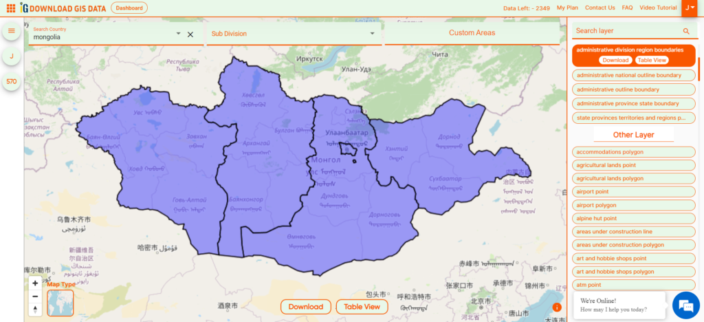 Mongolia Region Boundaries