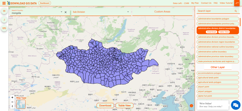 Mongolia District Boundaries