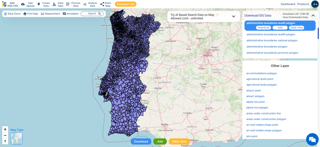 Portugal Civil Parish Boundaries