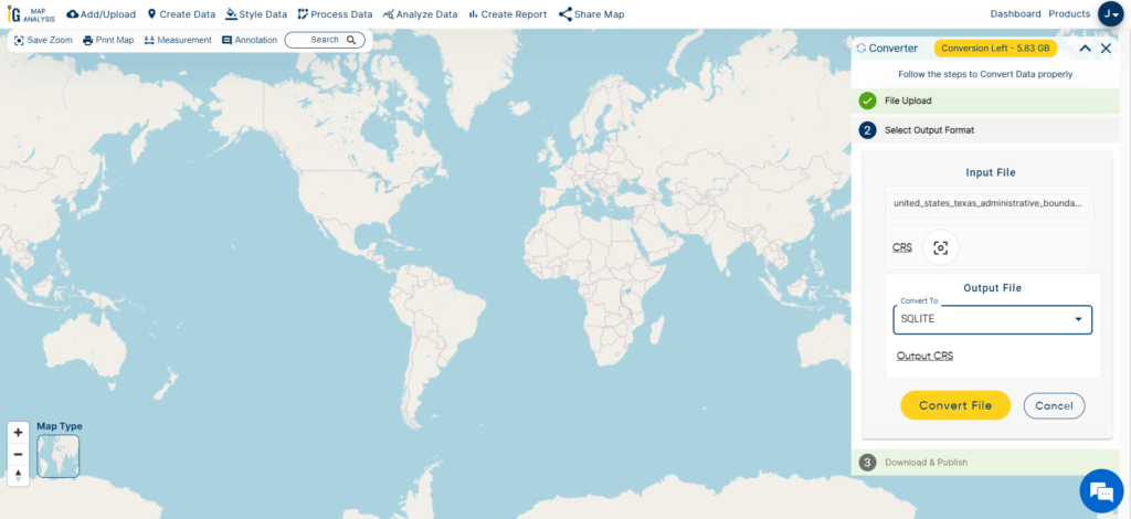 Shapefile SHP to SQlite conversion Select SQLITE as Output Format