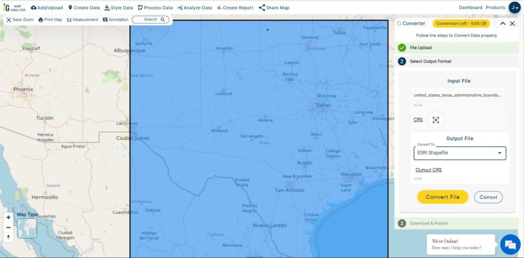 Select Shapefile as Output Format