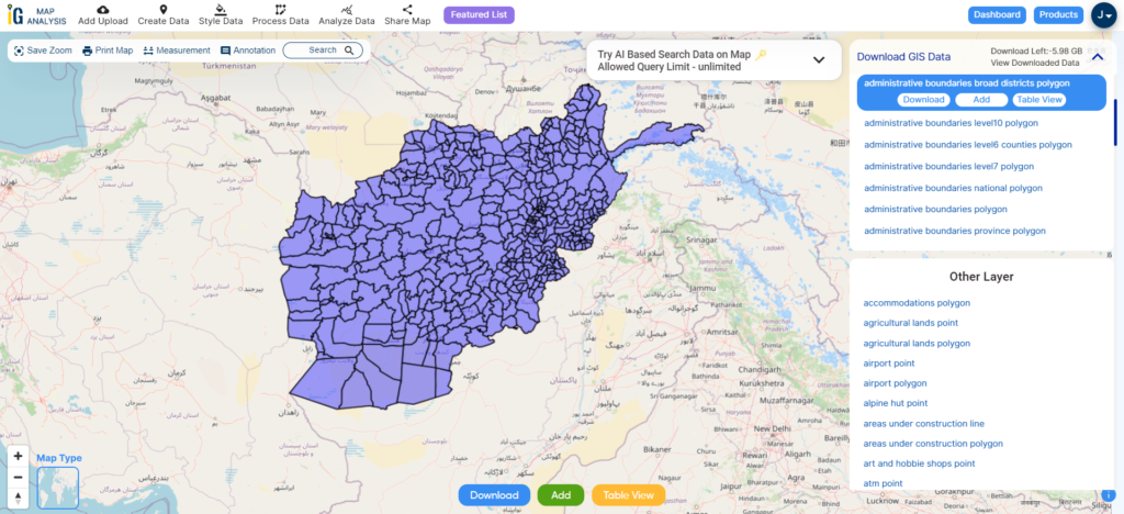 Afghanistan Districts Boundaries