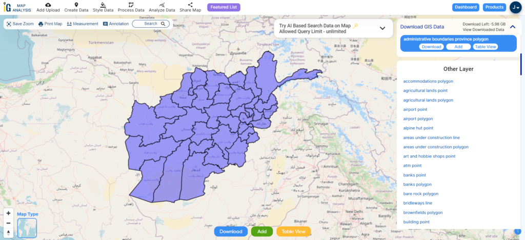 Afghanistan Provinces Boundaries