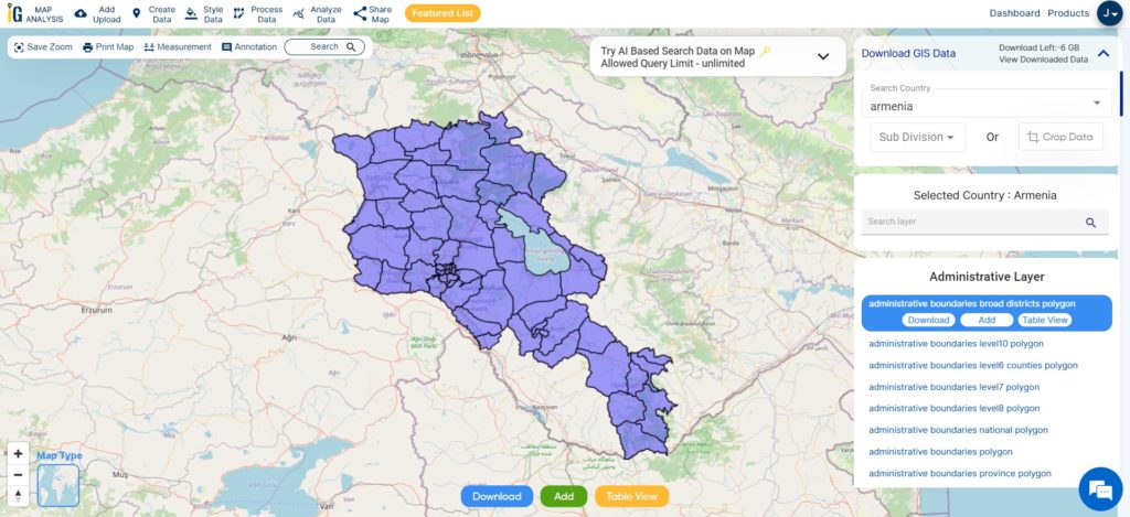 Armenia Municipality, Towns, Villages Boundaries