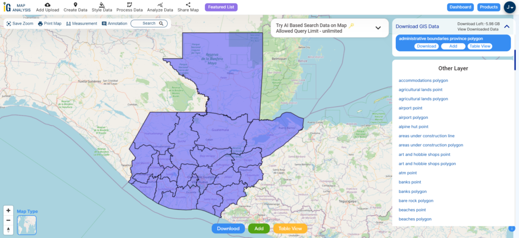 Guatemala Departments Boundaries