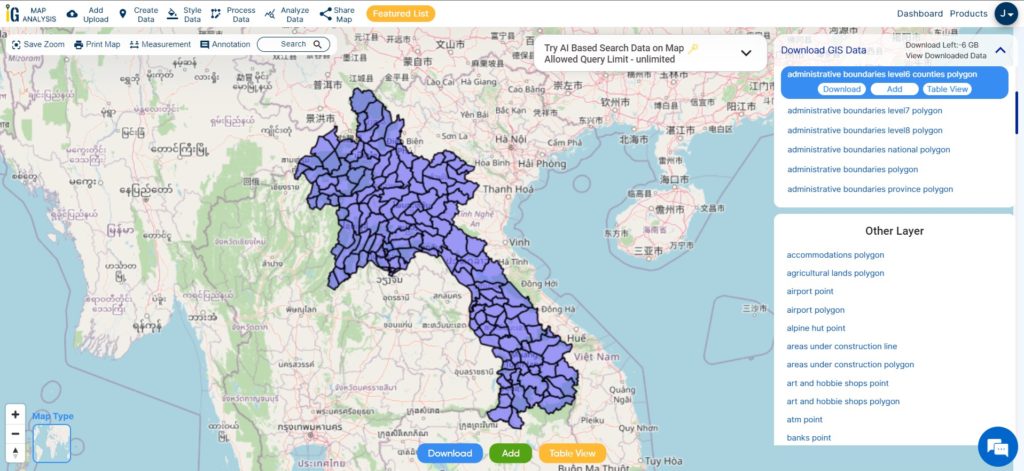 Laos District Boundaries