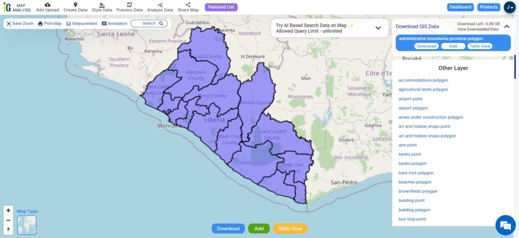 Liberia Counties Boundaries