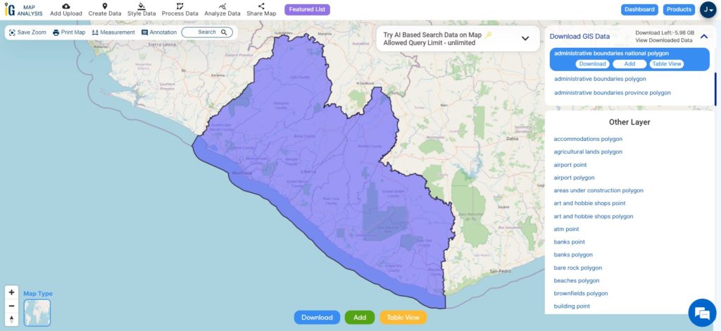 Liberia National boundary