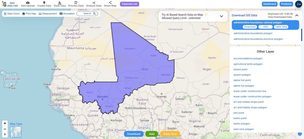 Mali National Boundary